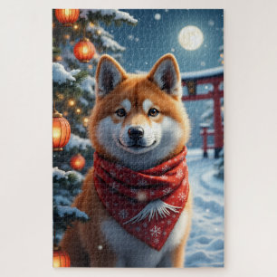Puzzle Portrait d'hiver de Noël japonais Akita Art