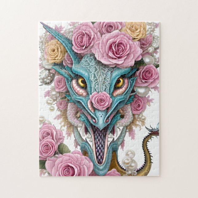Puzzle Portrait d'une belle tête de dragon rose lunatique (Vertical)