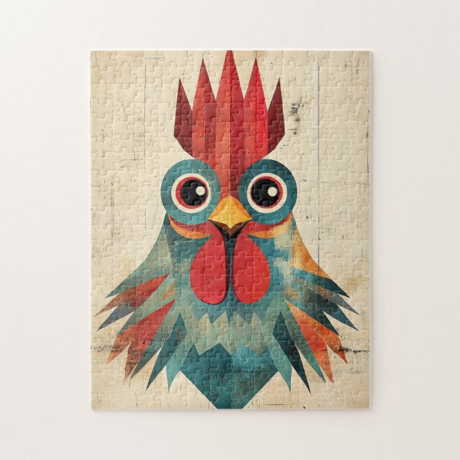 Puzzle Portrait géométrique du coq (Vertical)