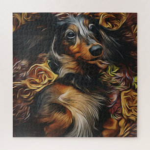 Puzzle Portrait Haut Angle De Dachshund Allongé Sur Le Ch