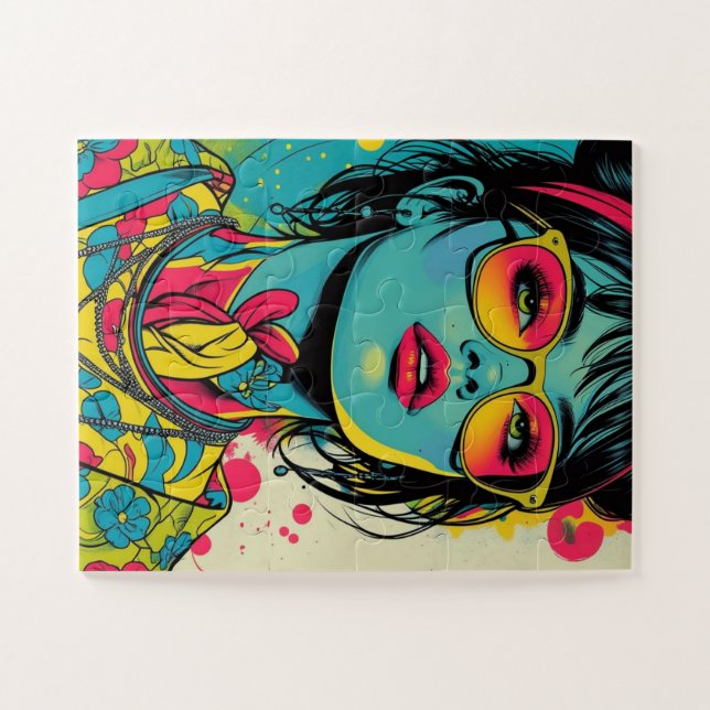 Puzzle Portrait Neon Pop Diva - Art rétro gras et dynamiq (Horizontal)