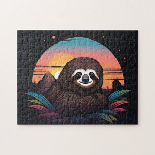 Puzzle Portrait Sloth Avec Coucher De Soleil