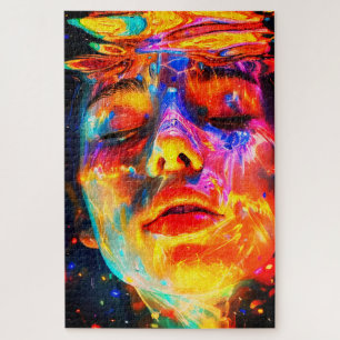 Puzzle Portrait vibrant d'une femme sous l'eau, peinture