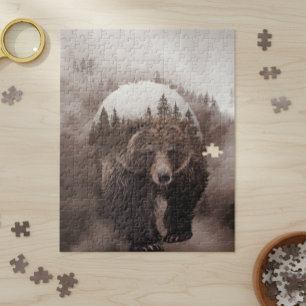 Puzzle Poster de la forêt à double exposition de l'ours B