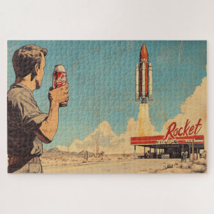 Puzzle Poster de lancement de fusée Retro