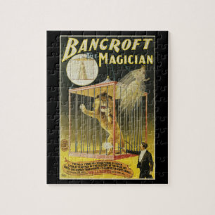 Puzzle Poster magique vintage, Magicien Bancroft et Lion