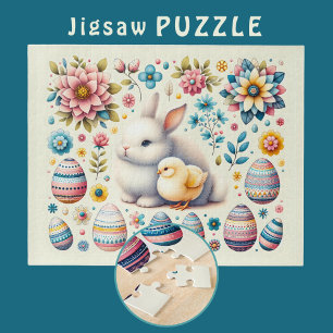 Puzzle Poule de Pâques mignon oeufs de poussette Fleurs M