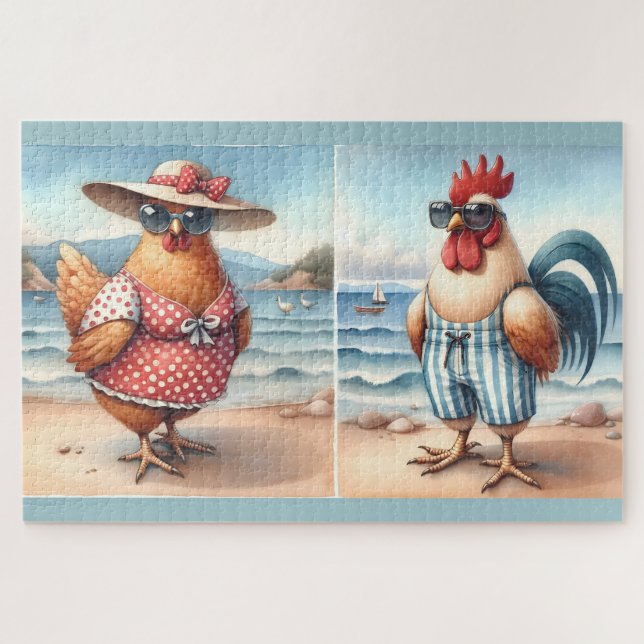 Puzzle Poulets en maillots de bain en bord de mer (Horizontal)