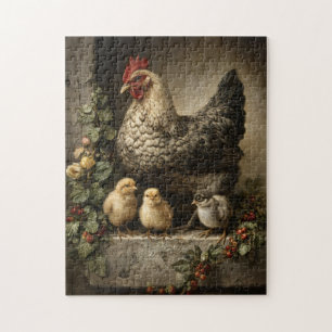 Puzzle Poulets rustiques avec poules