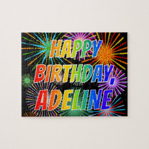 Puzzle Prénom "ADELINE", Amusant "HEUREUX ANNIVERSAIRE"
