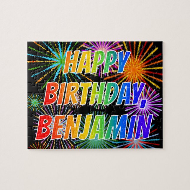 Puzzle Prénom "BENJAMIN", Amusant "HEUREUX ANNIVERSAIRE" (Horizontal)