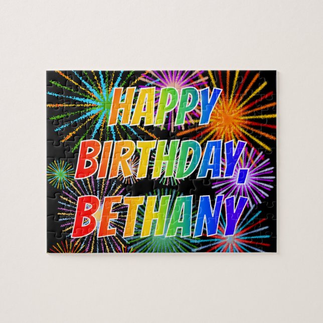 Puzzle Prénom "BETHANY", Amusant "HEUREUX ANNIVERSAIRE" (Horizontal)