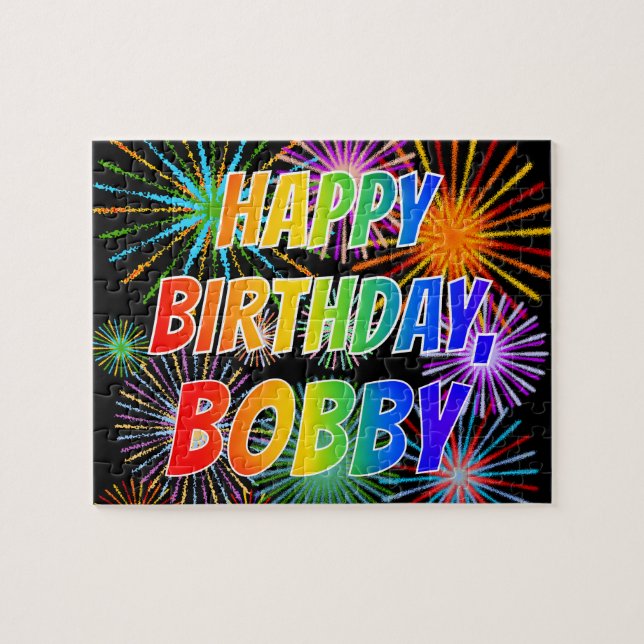 Puzzle Prénom "BOBBY", Amusant "HEUREUX ANNIVERSAIRE" (Horizontal)