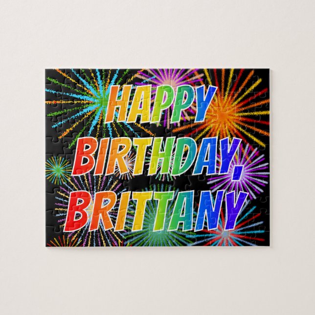 Puzzle Prénom "BRITTANIE", Amusant "HEUREUX ANNIVERSAIRE" (Horizontal)