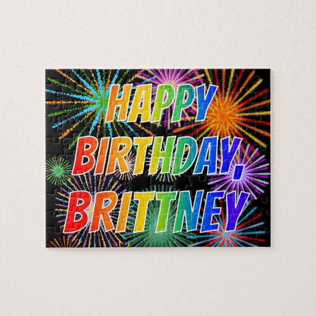 Puzzle Prénom "BRITTNEY", Amusant "HEUREUX ANNIVERSAIRE" (Horizontal)