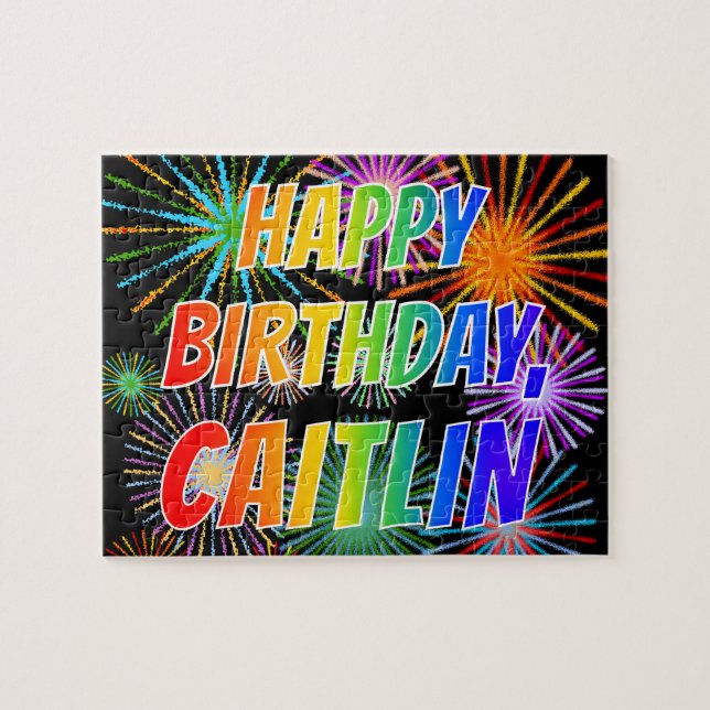 Puzzle Prénom "CAITLIN", Amusant "HEUREUX ANNIVERSAIRE" (Horizontal)