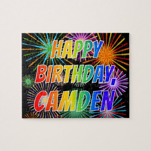 Puzzle Prénom "CAMDEN", Amusant "HEUREUX ANNIVERSAIRE" (Horizontal)