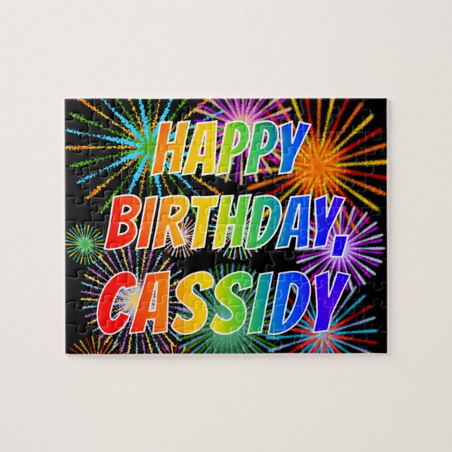 Puzzle Prénom "CASSIDY", Amusant "HEUREUX ANNIVERSAIRE" (Horizontal)