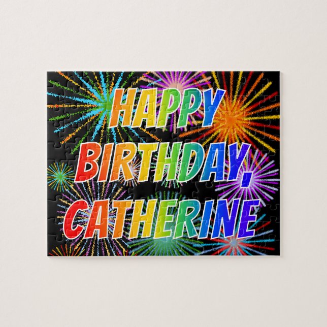 Puzzle Prénom "CATHERINE", Amusant "HEUREUX ANNIVERSAIRE" (Horizontal)