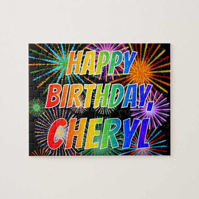 Puzzle Prénom "CHERYL", Fun "HEUREUX ANNIVERSAIRE" (Horizontal)