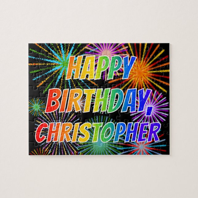 Puzzle Prénom "CHRISTOPHER", Amusant "HEUREUX ANNIVERSAIR (Horizontal)