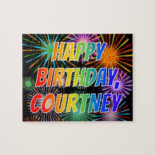 Puzzle Prénom "COURTNEY", Amusant "HEUREUX ANNIVERSAIRE" (Horizontal)