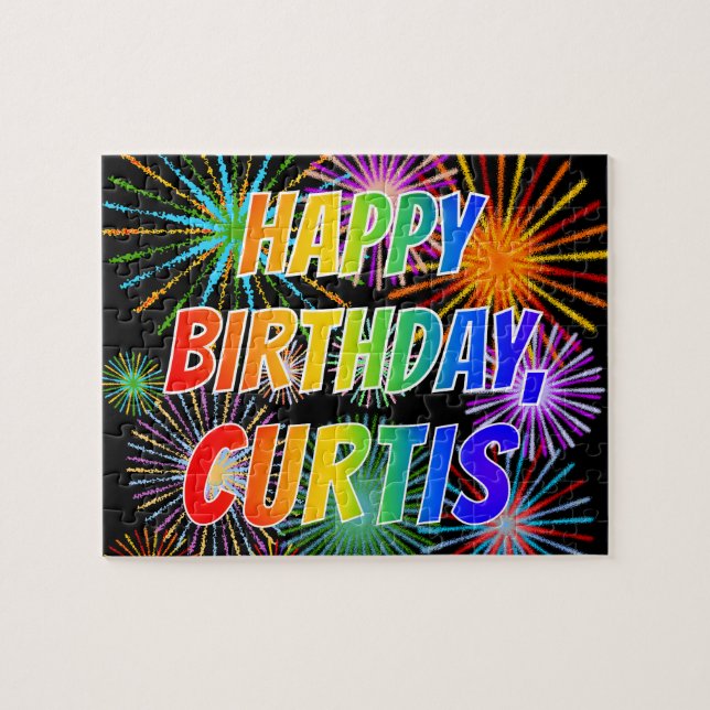 Puzzle Prénom "CURTIS", Amusant "HEUREUX ANNIVERSAIRE" (Horizontal)