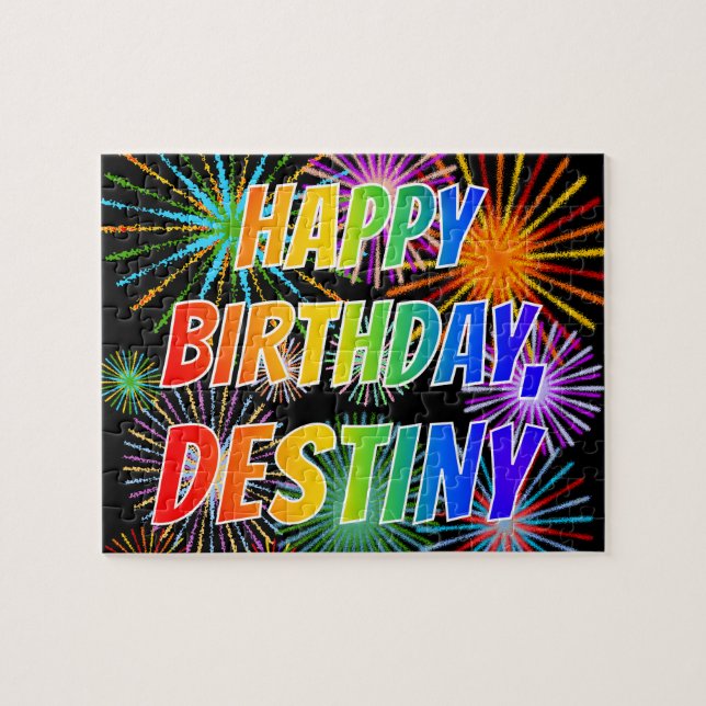 Puzzle Prénom "DESTINY", Amusant "HEUREUX ANNIVERSAIRE" (Horizontal)