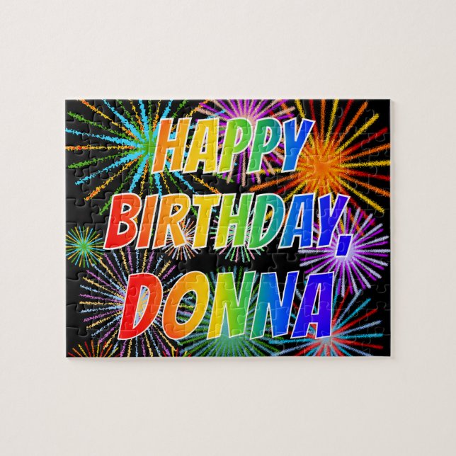 Puzzle Prénom "DONNA", Amusant "HEUREUX ANNIVERSAIRE" (Horizontal)