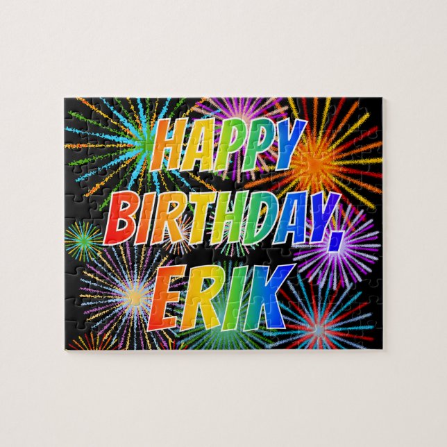 Puzzle Prénom "ERIK", Amusant "HEUREUX ANNIVERSAIRE" (Horizontal)