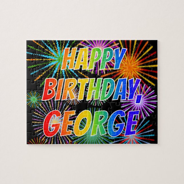 Puzzle Prénom "GEORGE", Amusant "HEUREUX ANNIVERSAIRE" (Horizontal)