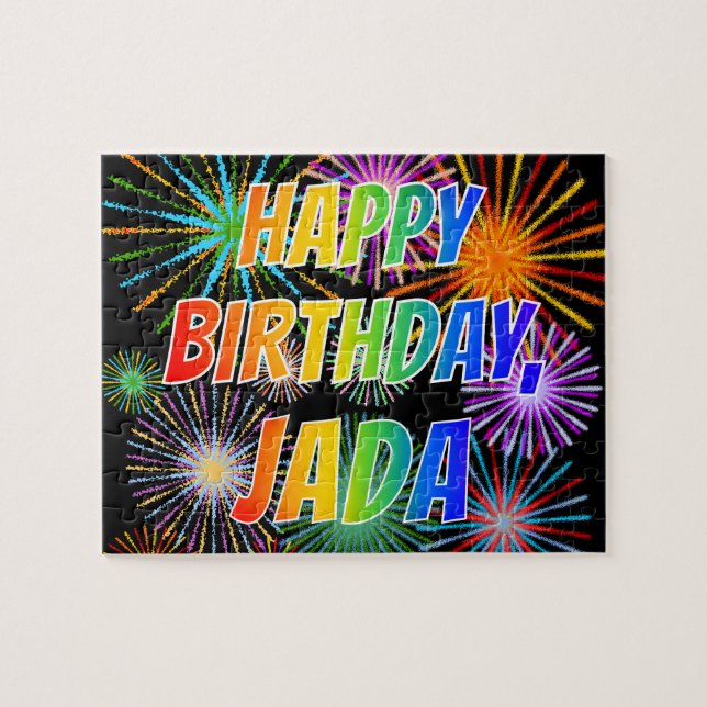Puzzle Prénom "JADA", Amusant "HEUREUX ANNIVERSAIRE" (Horizontal)