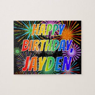 Puzzle Prénom "JAYDEN", Amusant "HEUREUX ANNIVERSAIRE"