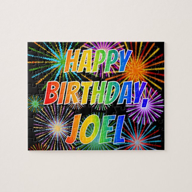 Puzzle Prénom "JOEL", Amusant "HEUREUX ANNIVERSAIRE" (Horizontal)