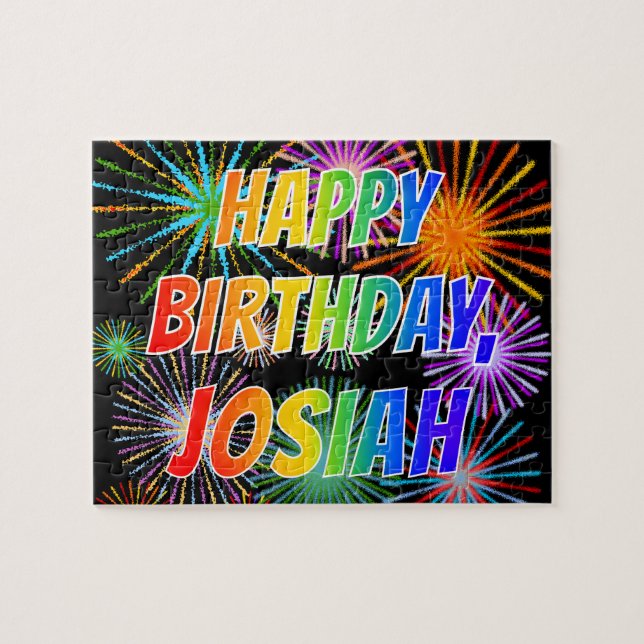 Puzzle Prénom "JOSIAH", Amusant "HEUREUX ANNIVERSAIRE" (Horizontal)