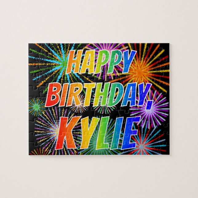 Puzzle Prénom "KYLIE", Amusant "HEUREUX ANNIVERSAIRE" (Horizontal)