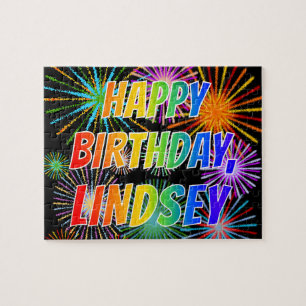 Puzzle Prénom "LINDSEY", Amusant "JOYEUX ANNIVERSAIRE"