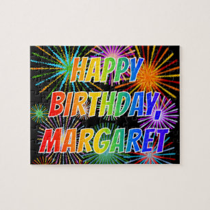 Puzzle Prénom "MARGARET", Amusant "HEUREUX ANNIVERSAIRE"