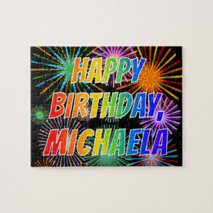 Puzzle Prénom "MICHAELA", Amusant "HEUREUX ANNIVERSAIRE"