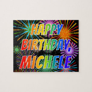 Puzzle Prénom "MICHELE", Amusant "HEUREUX ANNIVERSAIRE"