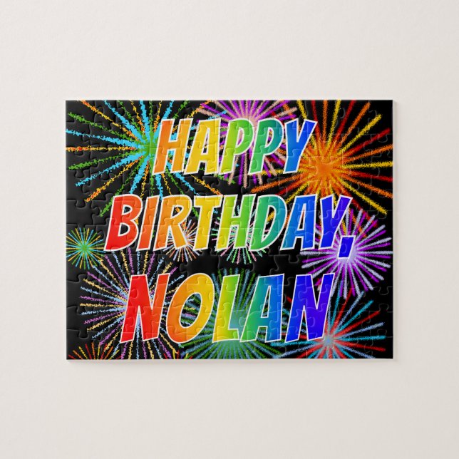 Puzzle Prénom "NOLAN", Amusant "HEUREUX ANNIVERSAIRE" (Horizontal)