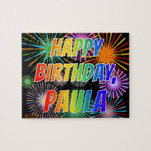 Puzzle Prénom "PAULA", Amusant "HEUREUX ANNIVERSAIRE"