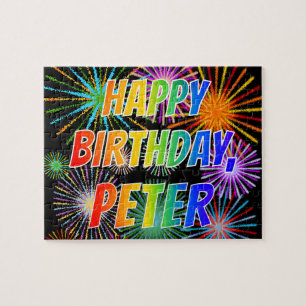 Puzzle Prénom "PETER", Fun "HEUREUX ANNIVERSAIRE"