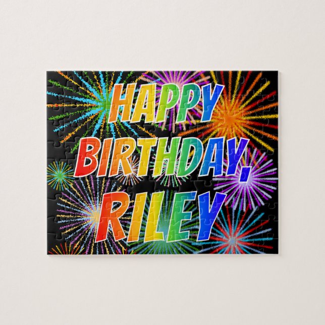 Puzzle Prénom "RILEY", amusant "HEUREUX ANNIVERSAIRE" (Horizontal)