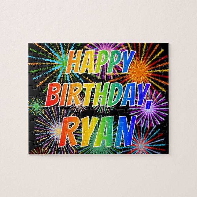 Puzzle Prénom "RYAN", amusant "HEUREUX ANNIVERSAIRE" (Horizontal)