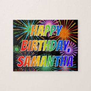 Puzzle Prénom "SAMANTHA", Amusant "HEUREUX ANNIVERSAIRE"