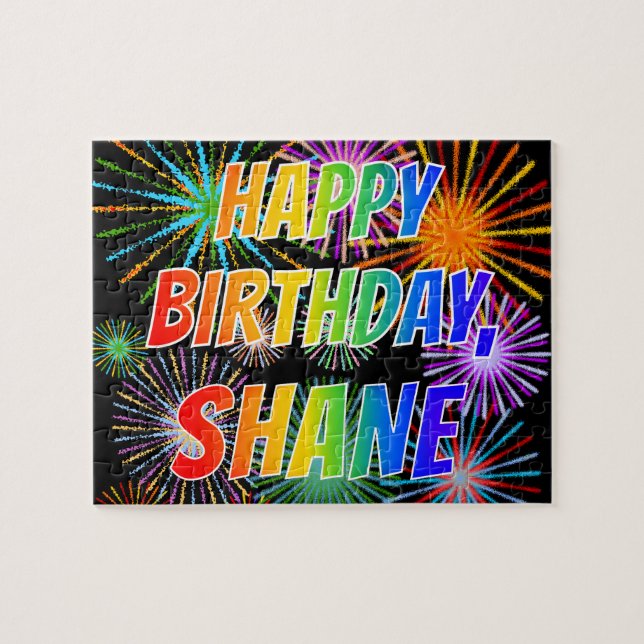 Puzzle Prénom "SHANE", Amusant "HEUREUX ANNIVERSAIRE" (Horizontal)