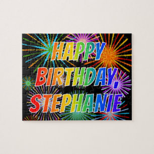 Puzzle Prénom "STEPHANIE", Amusant "HEUREUX ANNIVERSAIRE"