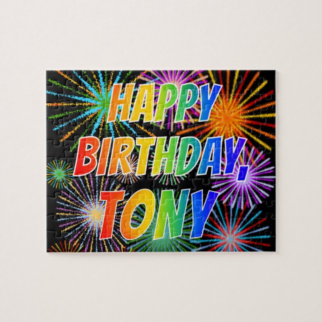 Puzzle Prénom "TONY", Amusant "HEUREUX ANNIVERSAIRE" (Horizontal)