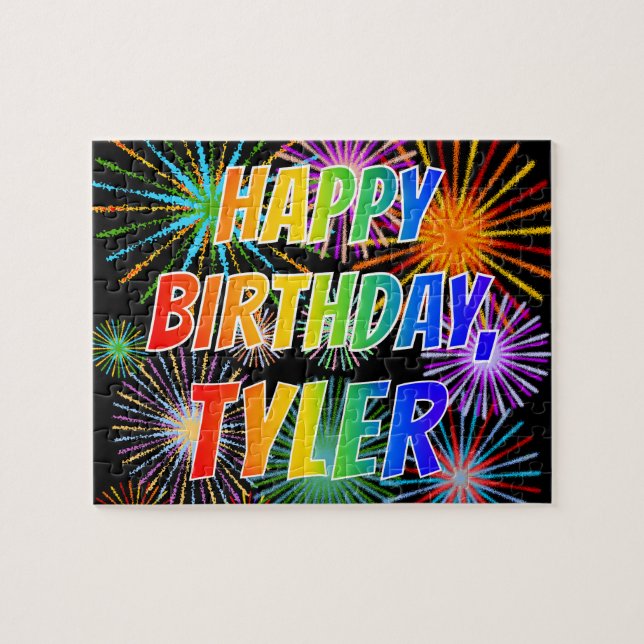 Puzzle Prénom "TYLER", Amusant "HEUREUX ANNIVERSAIRE" (Horizontal)